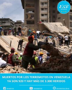 MUERTOS POR LOS TERREMOTOS EN VENEZUELA YA SON 920 Y HAY MAS DE 3.300 HERIDOS