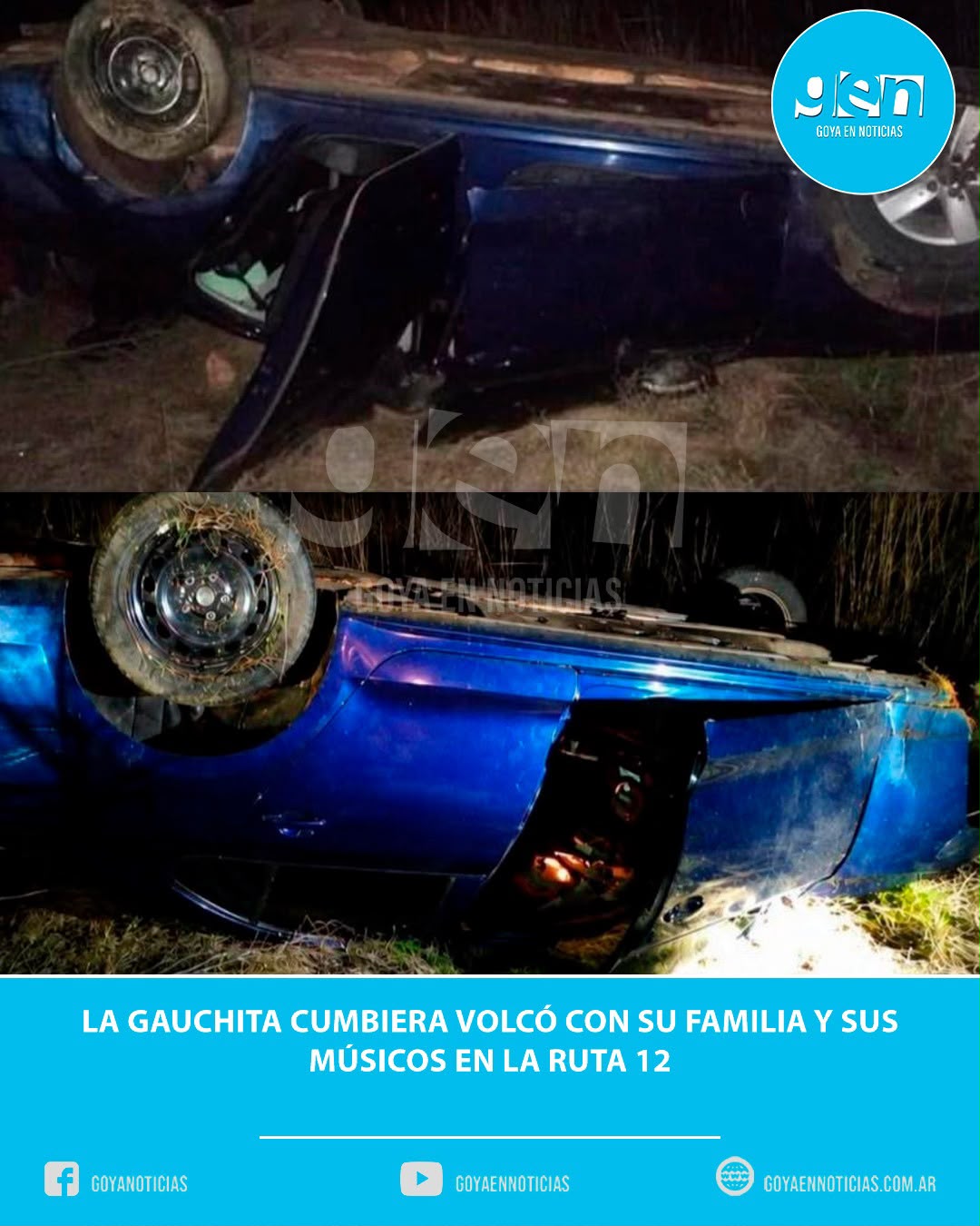La Gauchita Cumbiera volcó con su familia y sus músicos en la Ruta Nacional 12