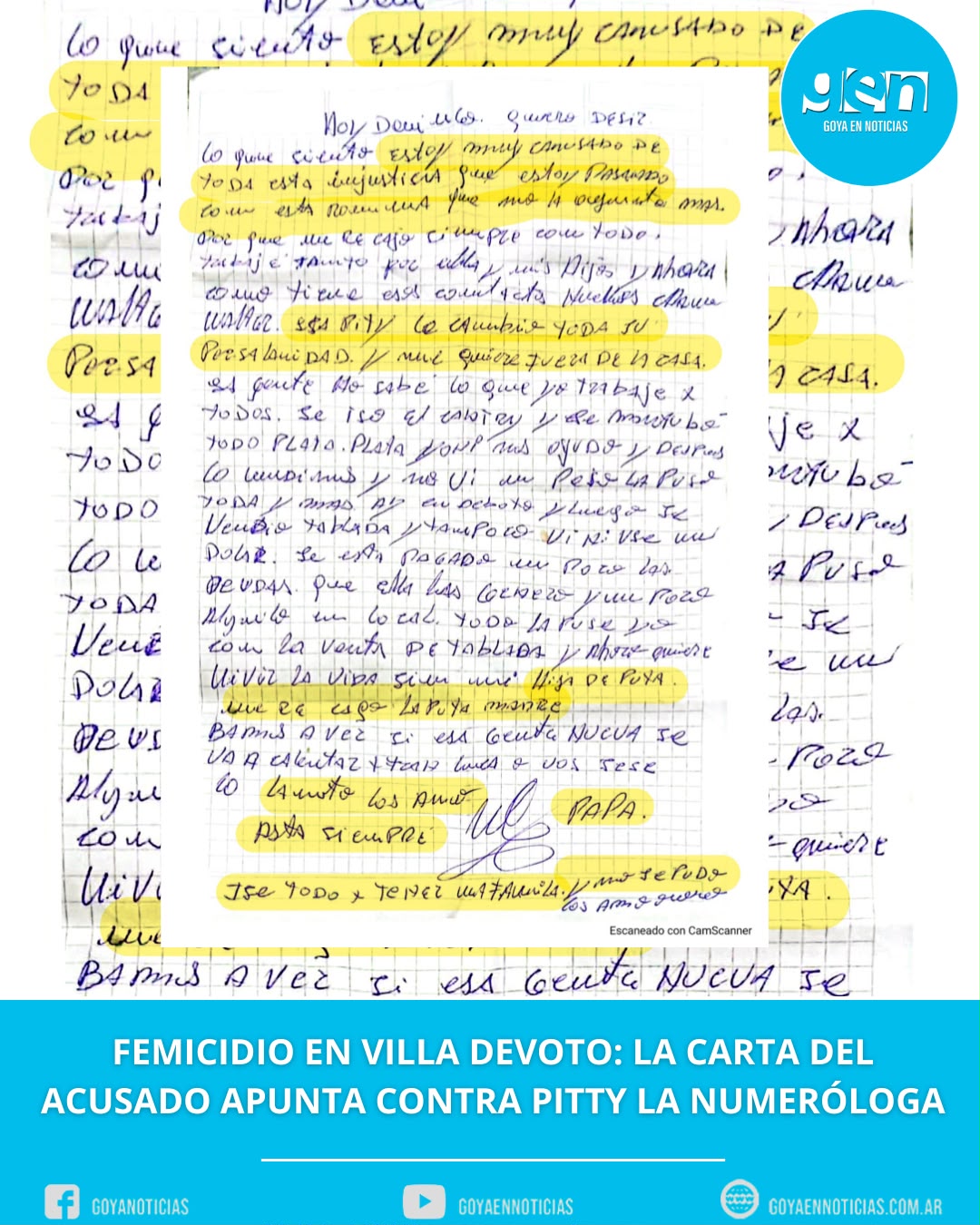 Femicidio en Villa Devoto: la carta del acusado apunta contra Pitty, la numeróloga