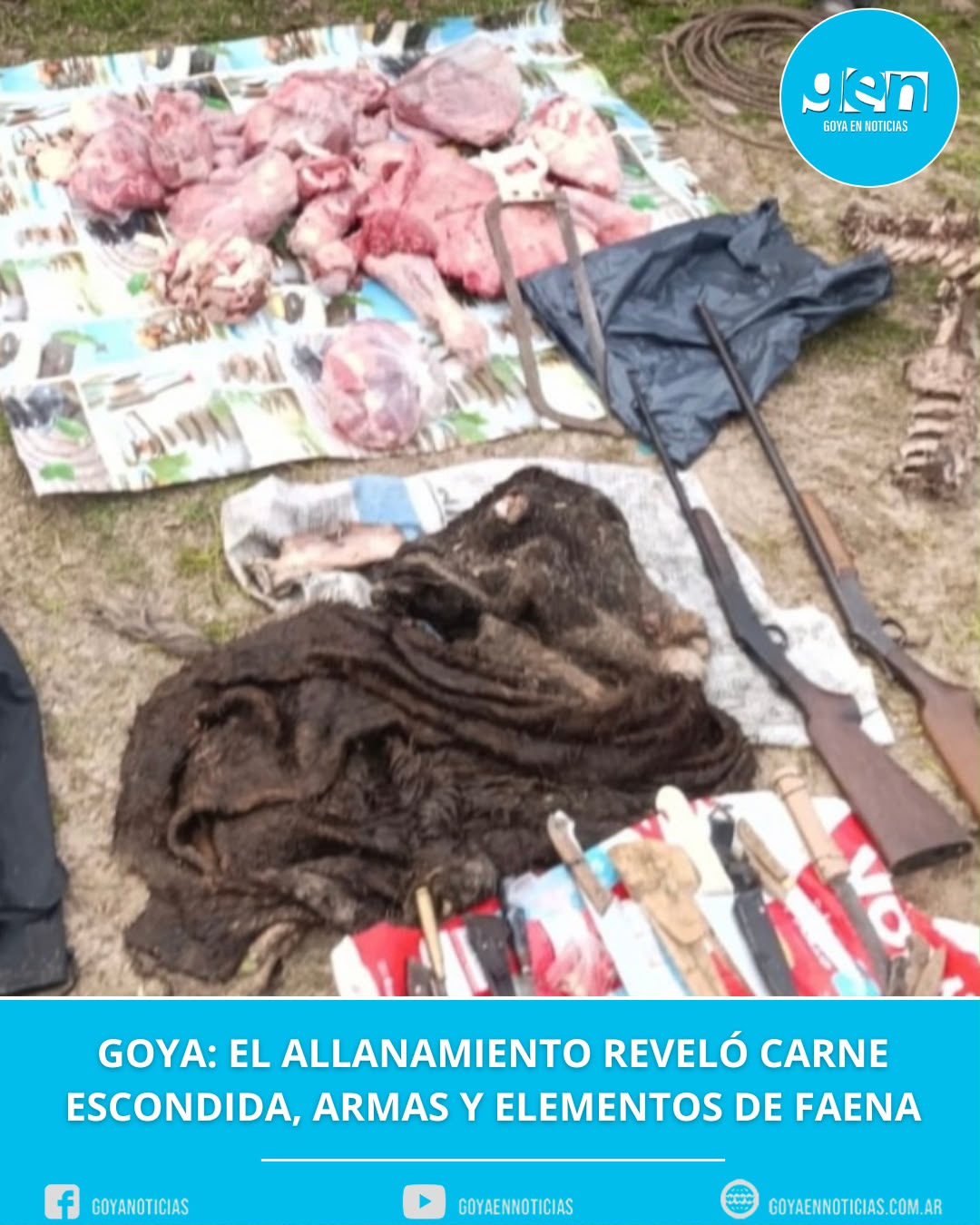 Goya: un allanamiento reveló carne escondida, armas y elementos de faena