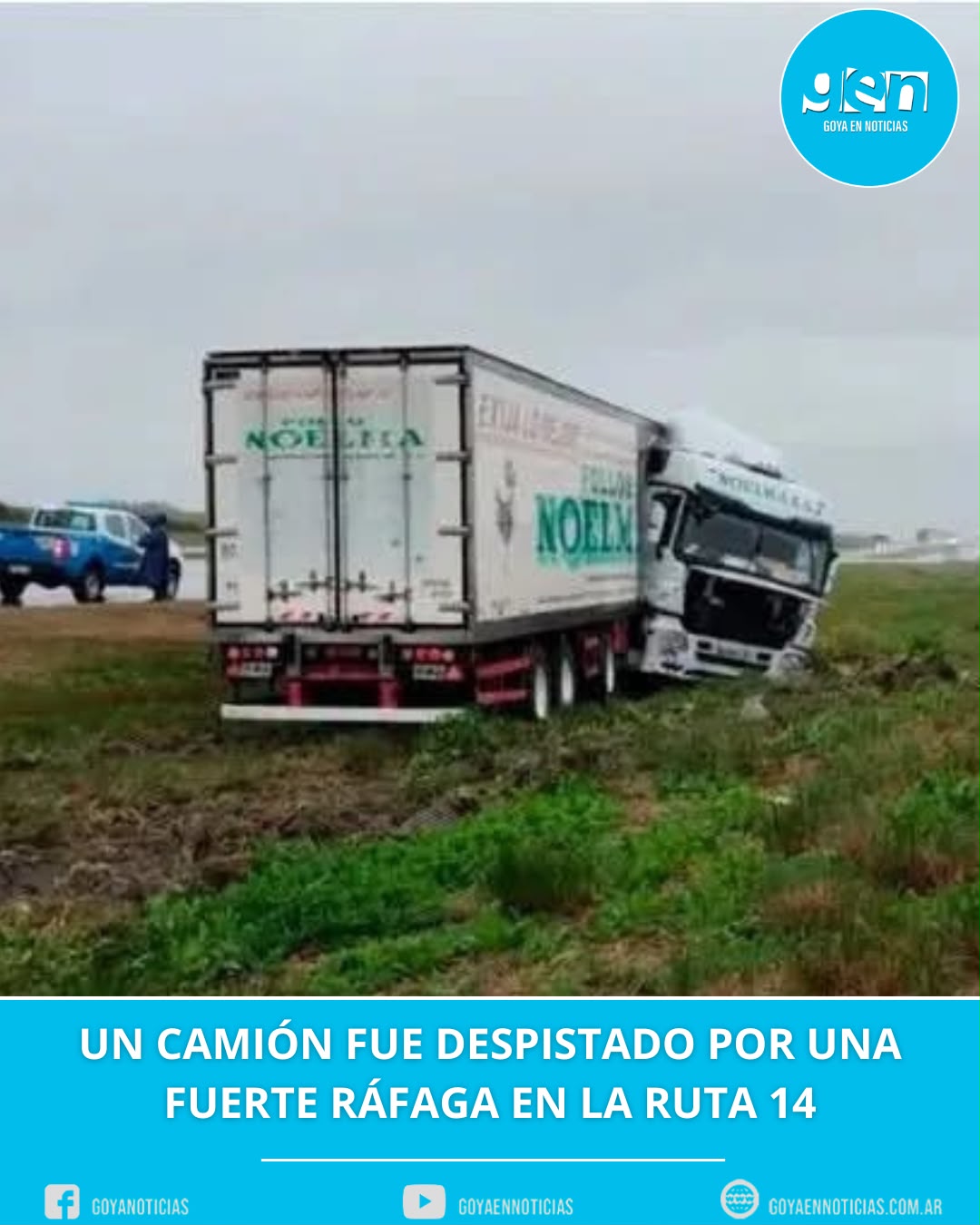 Un camión despistó por una fuerte ráfaga de viento en la Ruta 14
