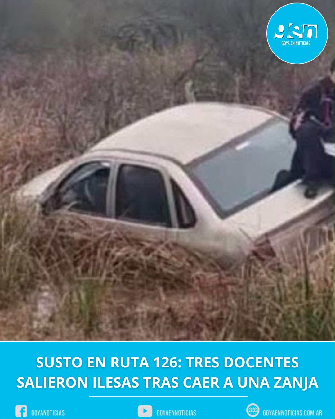 Susto en la Ruta 126: tres docentes salieron ilesas tras caer a una zanja