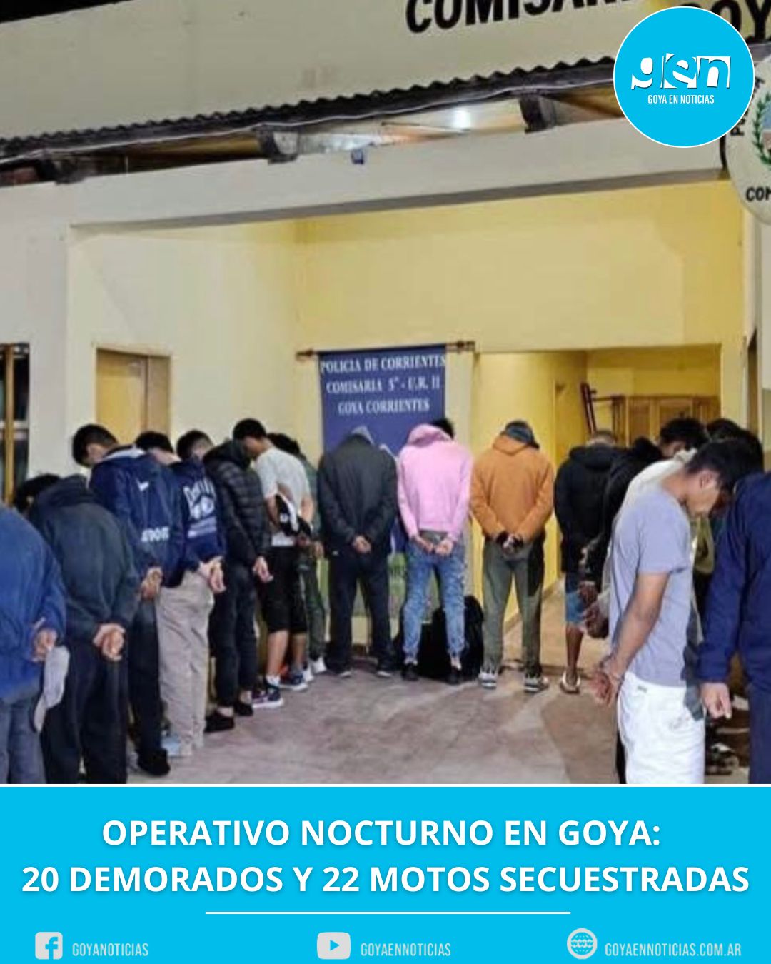 Operativo nocturno en Goya: 20 demorados y 22 motos secuestradas