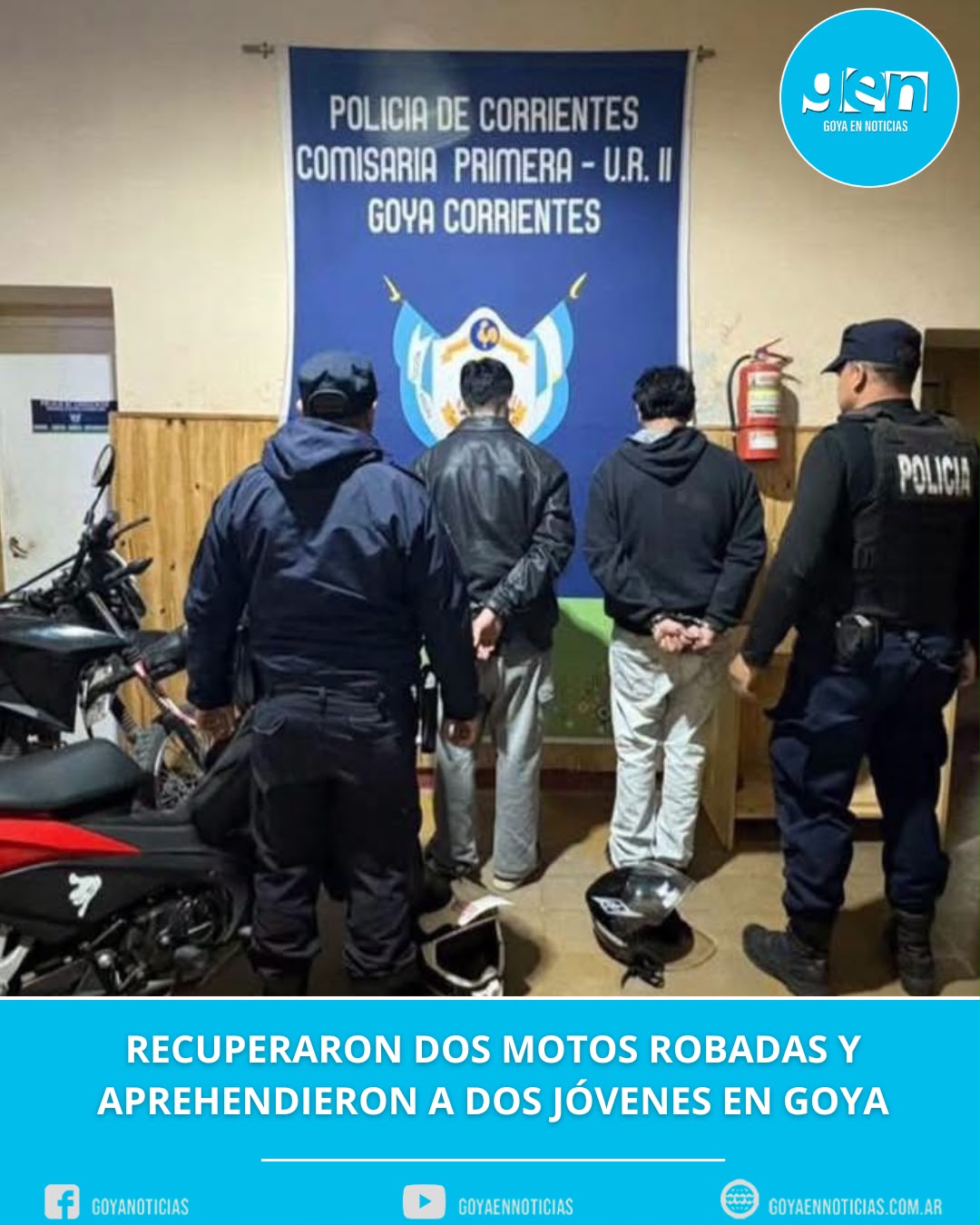 Recuperaron dos motos robadas y aprehendieron a dos jóvenes en Goya