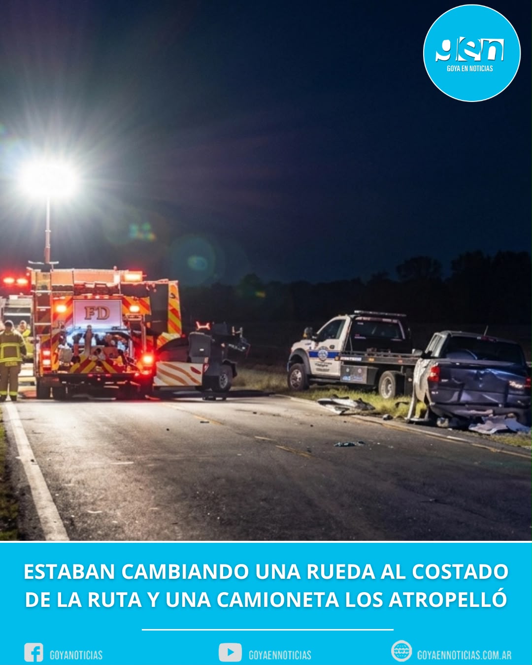 Estaban cambiando una rueda al costado de la ruta y una camioneta los atropelló