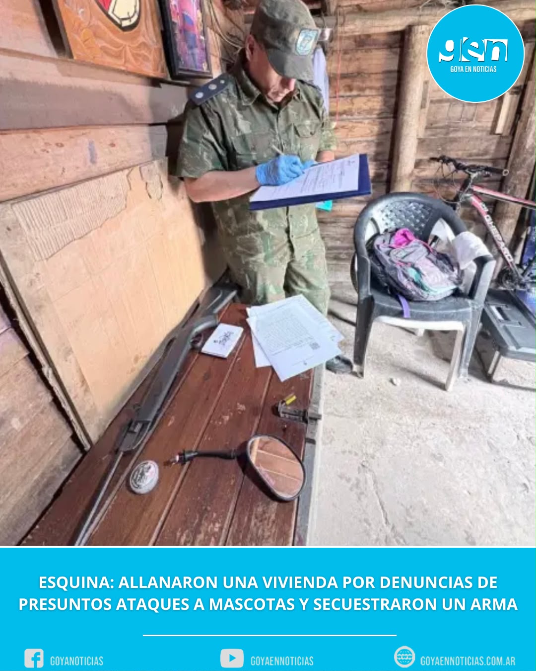 Esquina: allanaron una vivienda por denuncias de presuntos ataques a mascotas y secuestraron un arma